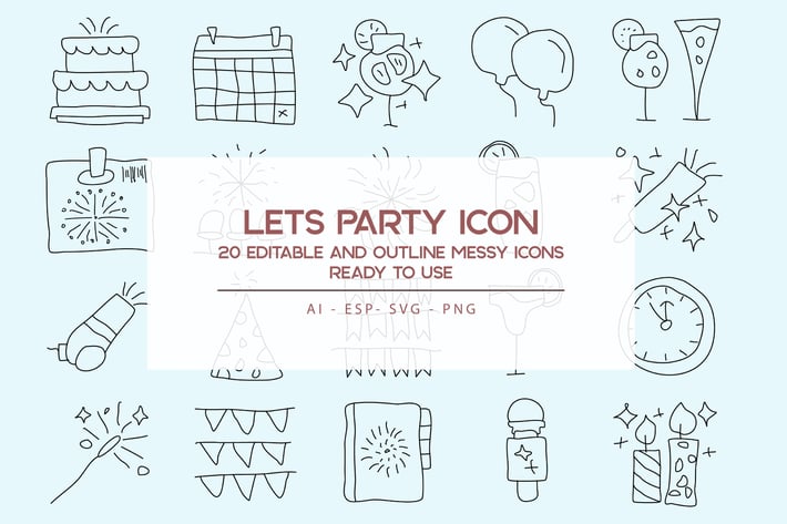 Lets Party Outline Icons Set