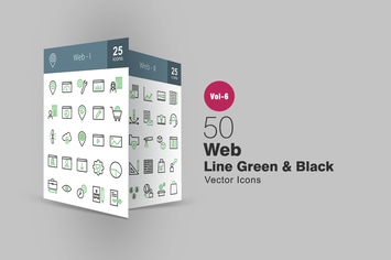 50 Web Interface Green & Black Line Icons