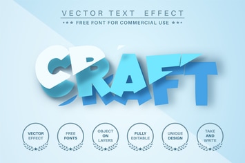 Cut blue paper - editable text effect,  font style