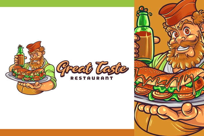 Cartoon Chef Holding Hotdog Character Mascot Logo