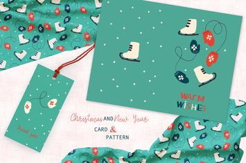 Skates and Mittens Greeting Card and Pattern