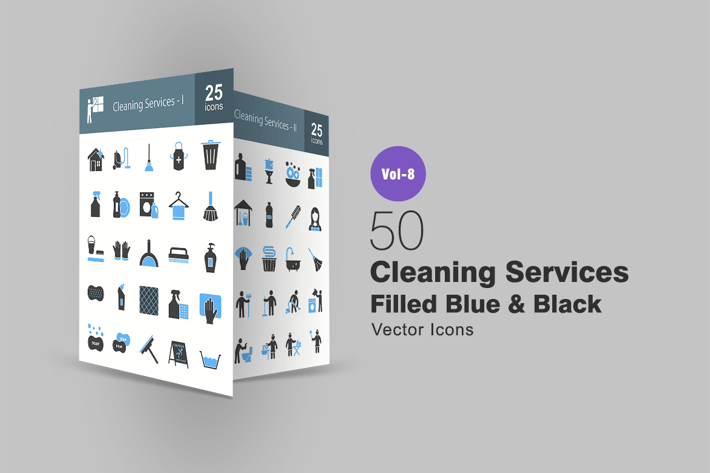 Cleaning services Blue & Black Icons