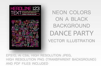 Dance Party neon colors flyer design