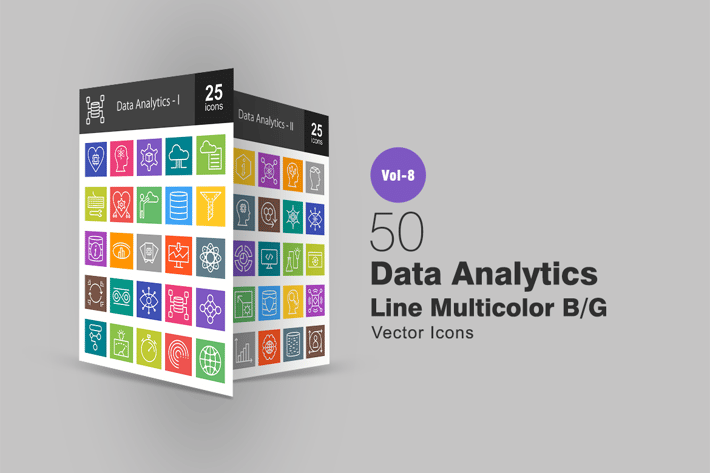 50 Data Analytics Line Multicolor B/G Icons