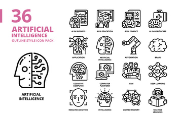 Artificial Intelligence Outline Style Icon Set