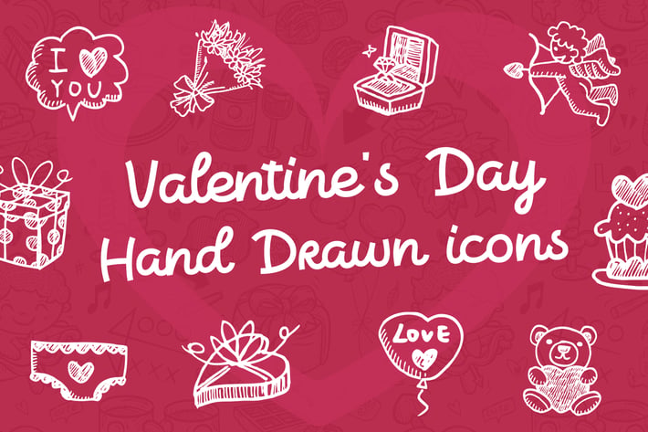 Valentine's Day Hand Drawn Icons + BONUS