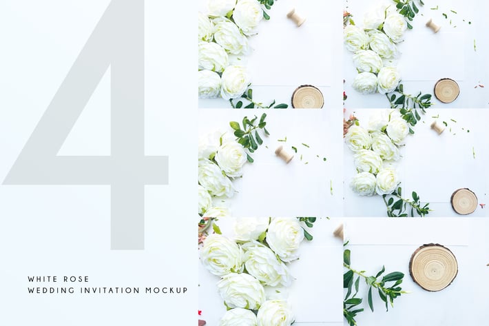 White Rose Wedding Invitation Mockup