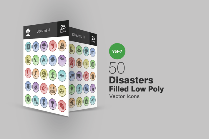 50 Disasters Filled Low Poly Icons