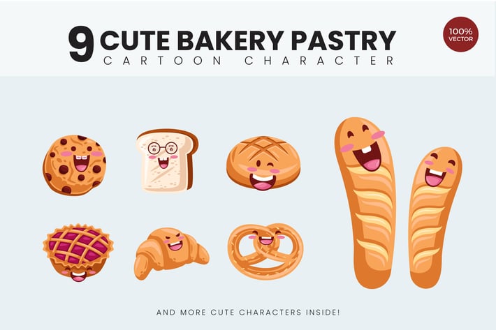 9 Cute Bakery Pastry Vector Illustration Vol.1