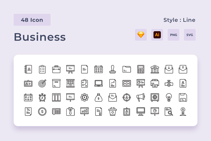 48 Business Things Line Style Icon Pack