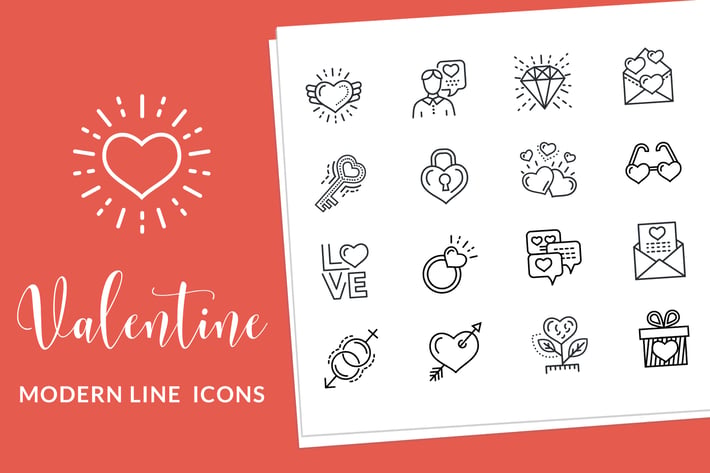 Valentine and Love Line Icons