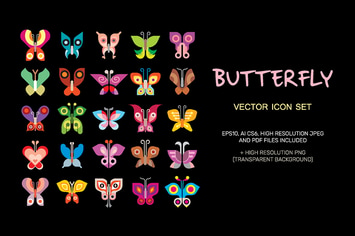 Butterfly vector icon set