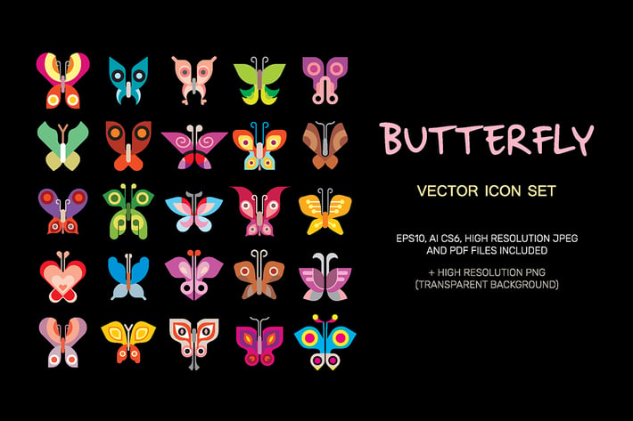 Butterfly vector icon set