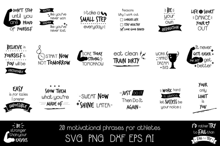 20 Motivational Sport Quotes Cut Files Bundle