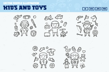 Kids and toys doodle collection