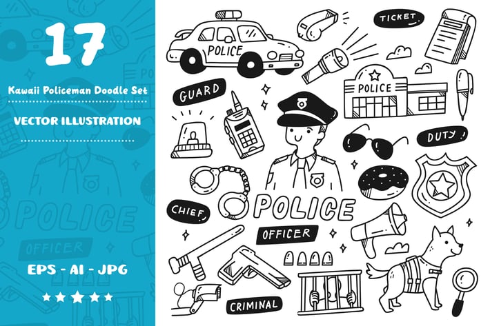 Kawaii Policeman Doodle Set