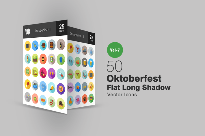 50 Oktoberfest Flat Shadowed Icons