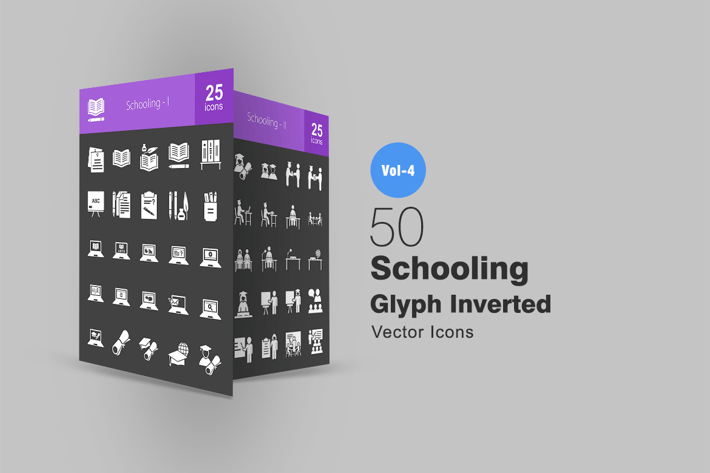50 Schooling Glyph Inverted Icons