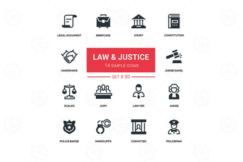 Law and justice - line design icons set
