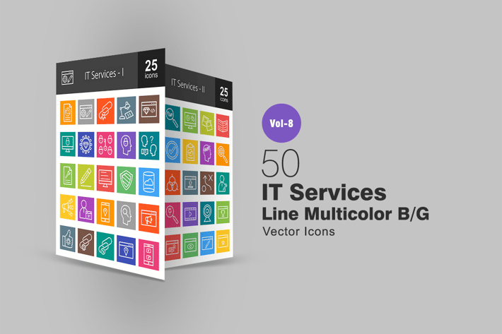 50 IT Services Line Multicolor B/G Icons