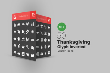 50 Thanksgiving Glyph Inverted Icons