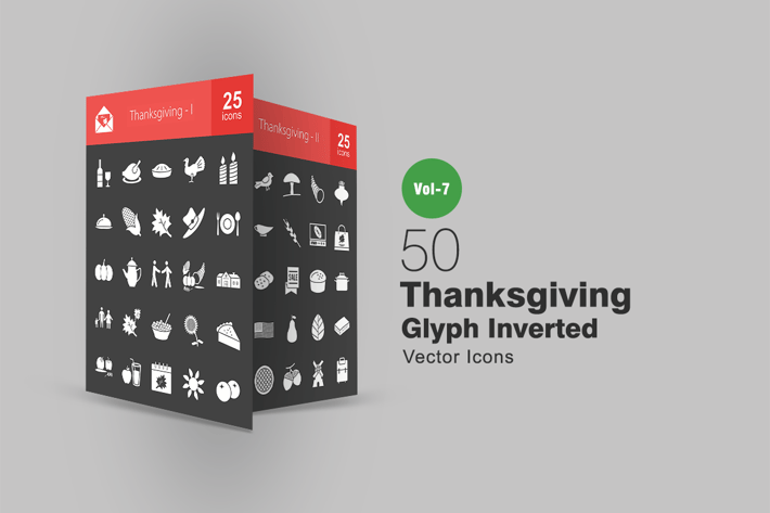 50 Thanksgiving Glyph Inverted Icons