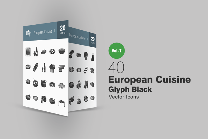 40 European Cuisine Glyph Icons