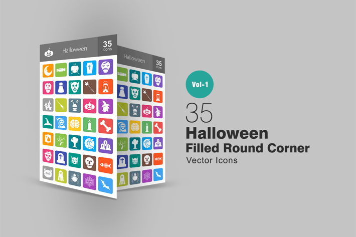 35 Halloween Flat Round Corner Icons
