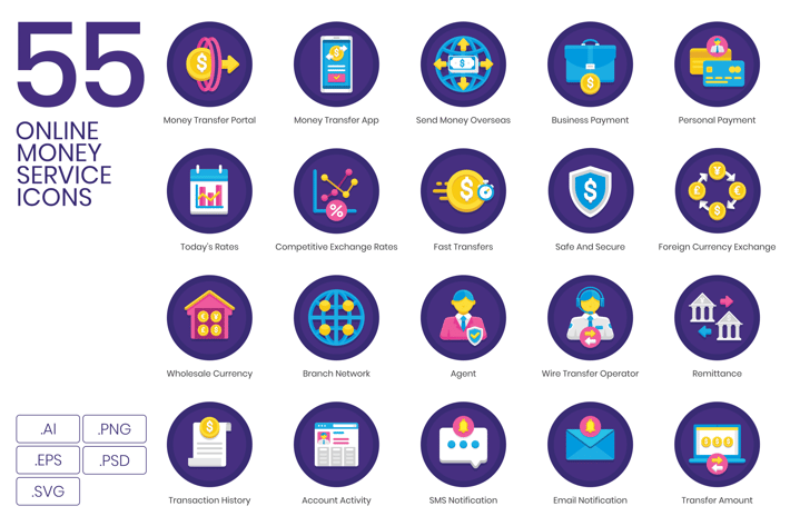 55 Online Money Service Icons