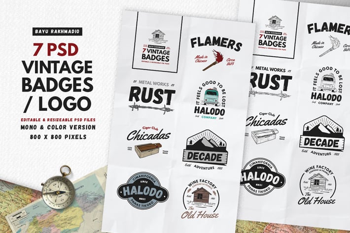 7 Vintage Badges / Labels 