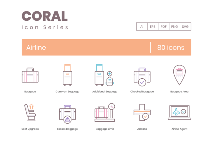 80 Airline Line Icons