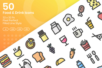 50 Food & Drink Icons - Filled Line