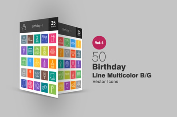 50 Birthday Line Multicolor B/G Icons
