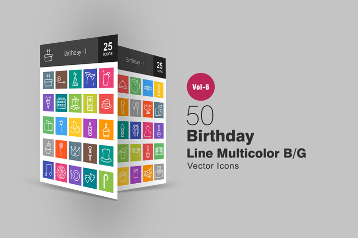 50 Birthday Line Multicolor B/G Icons
