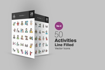 50 Activities Line Filled Icons