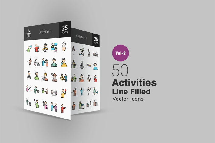 50 Activities Line Filled Icons