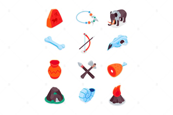 Prehistoric Times - Isometric Icons