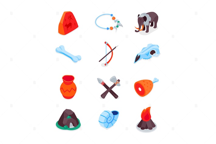 Prehistoric Times - Isometric Icons