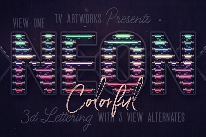 Colorful Neon 3D Lettering View 1