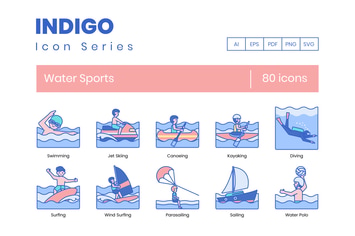 80 Water Sports Line Icons