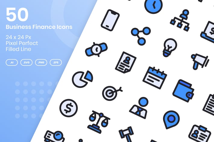50 Business Finance Icons Set - Filled Line