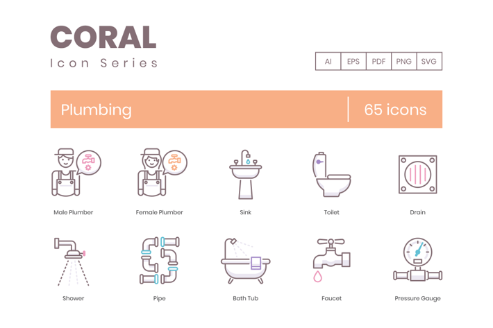 65 Plumbing Line Icons