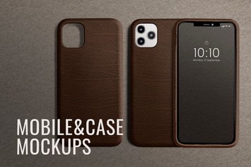 Leather phone case mockup ad for digital device