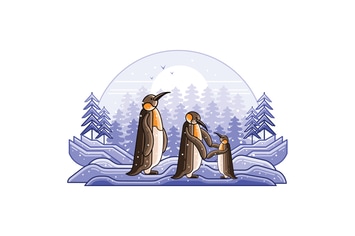 Penguins Winter Graphics Line Illustration