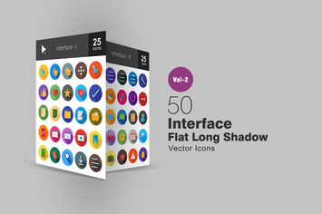 50 Interface Flat Long Shadow Icons
