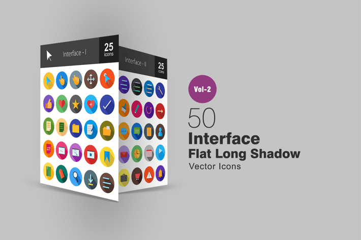 50 Interface Flat Long Shadow Icons