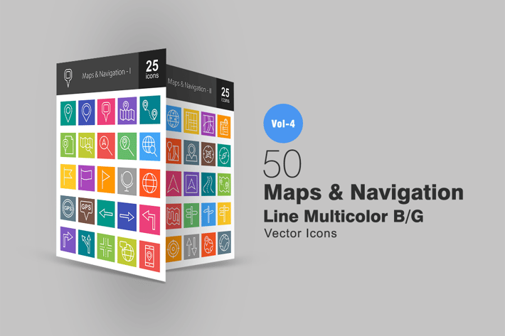 50 Maps & Navigation Line Multicolor Icons