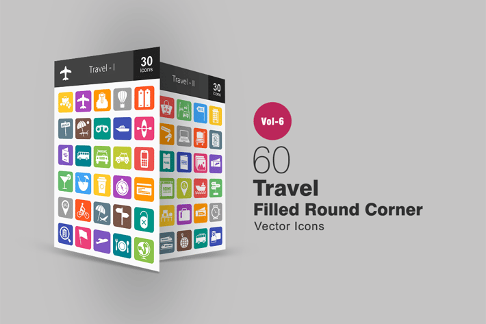 60 Travel Filled Round Corner Icons