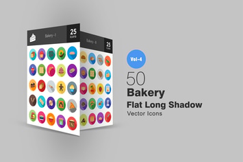 50 Bakery Flat Shadowed Icons