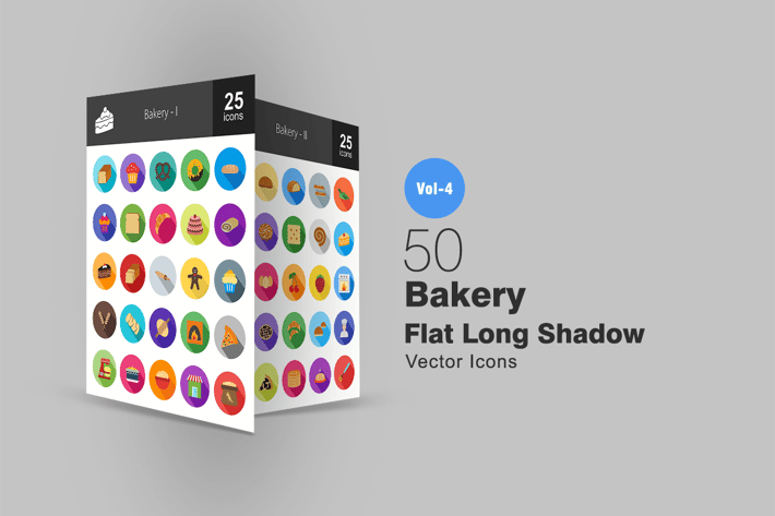 50 Bakery Flat Shadowed Icons